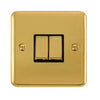 Curved Polished Brass 10AX Ingot 2 Gang 2 Way Light Switch - Black Trim - SE Home