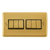 Curved Polished Brass 10AX Ingot 6 Gang 2 Way Light Switch - Black Trim - SE Home