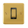 Curved Polished Brass 45A Ingot 1 Gang DP Switch - Black Trim - SE Home