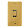 Curved Polished Brass 45A Ingot 2 Gang DP Switch - Black Trim - SE Home