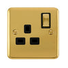 Curved Polished Brass 13A Ingot 1 Gang DP Switched Socket - Black Trim - SE Home
