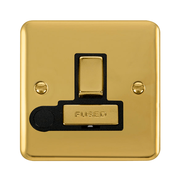 Curved Polished Brass 13A Fused Ingot Connection Unit Switched With Flex - Black Trim - SE Home