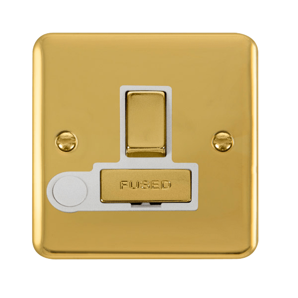 Curved Polished Brass 13A Fused Ingot Connection Unit Switched With Flex - White Trim - SE Home