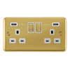 Curved Polished Brass 2 Gang 13A DP Ingot 2 USB Twin Double Switched Plug Socket - White Trim - SE Home