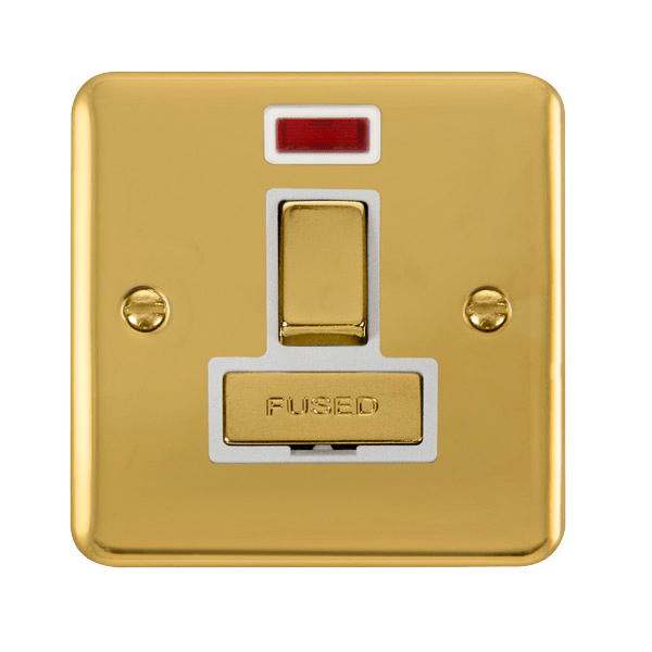 Curved Polished Brass 13A Fused Ingot Connection Unit Switched With Neon - White Trim - SE Home