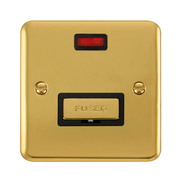 Curved Polished Brass 13A Ingot Fused Connection Unit With Neon - Black Trim - SE Home