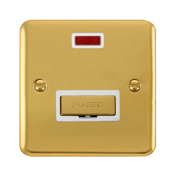 Curved Polished Brass 13A Ingot Fused Connection Unit With Neon - White Trim - SE Home