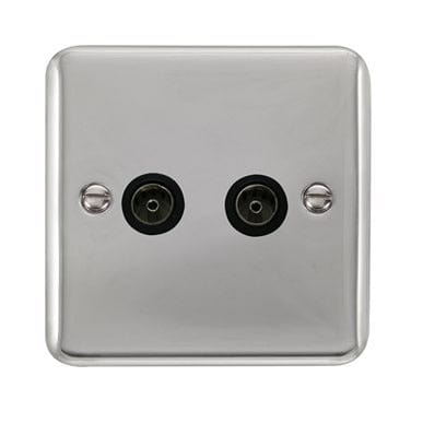 Curved Polished Chrome Twin Coaxial Outlet - Black Trim - SE Home