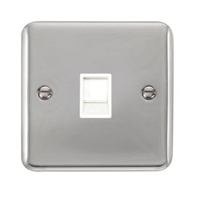 Curved Polished Chrome Single RJ11 (Irish/US) Outlet - White Trim - SE Home