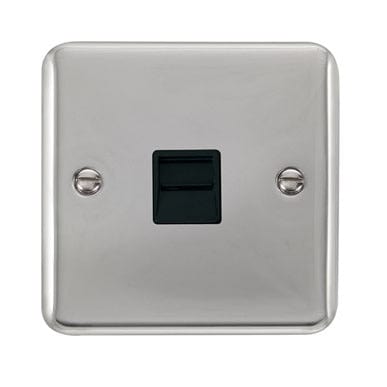 Curved Polished Chrome Single Telephone Outlet - Master - Black Trim - SE Home