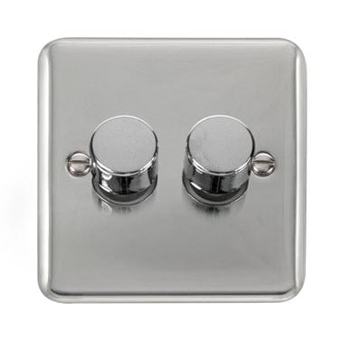 Curved Polished Chrome 2 Gang 2 Way 400Va Dimmer Switch - Black Trim - SE Home