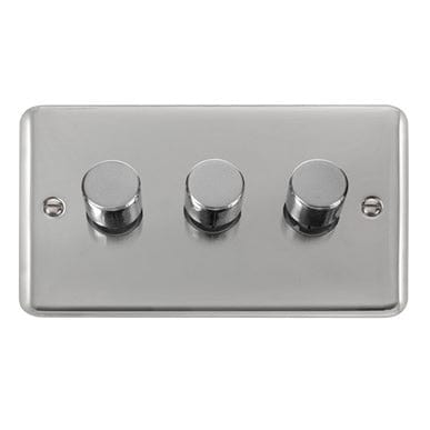 Curved Polished Chrome 3 Gang 2 Way 400Va Dimmer Switch - Black Trim - SE Home