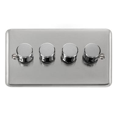 Curved Polished Chrome 4 Gang 2 Way 400Va Dimmer Switch - Black Trim - SE Home