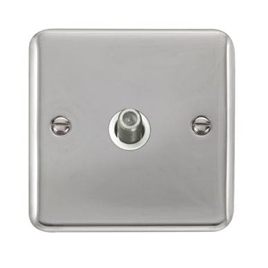 Curved Polished Chrome Non-Isolated Single Satellite Outlet - White Trim - SE Home
