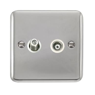 Curved Polished Chrome Isolated Satellite & Isolated Coaxial Outlet - White Trim - SE Home