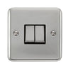 Curved Polished Chrome 10AX Ingot 2 Gang 2 Way Plate Switch - Black Trim - SE Home