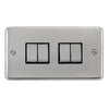 Curved Polished Chrome 10AX Ingot 4 Gang 2 Way Plate Switch - Black Trim - SE Home