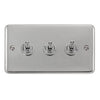 Curved Polished Chrome 10AX 3 Gang 2 Way Toggle Switch - Black Trim - SE Home