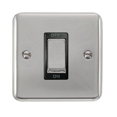 Curved Polished Chrome 45A Ingot 1 Gang DP Switch - Black Trim - SE Home