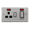 Curved Polished Chrome 45A Ingot 2 Gang DP Switch With 13A DP Switched Socket & Neons - Black Trim - SE Home