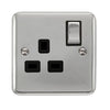 Curved Polished Chrome 13A Ingot 1 Gang DP Switched Socket - Black Trim - SE Home