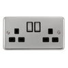 Curved Polished Chrome 13A Ingot 2 Gang DP Switched Socket - Black Trim - SE Home