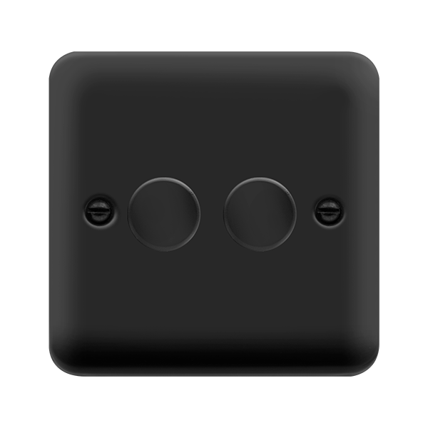 Curved Matt Black 2 Gang 2 Way 400Va Dimmer Light Switch - Black Trim - SE Home
