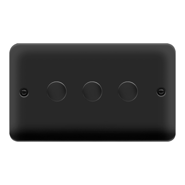 Curved Matt Black 3 Gang 2 Way 400Va Dimmer Light Switch - Black Trim - SE Home