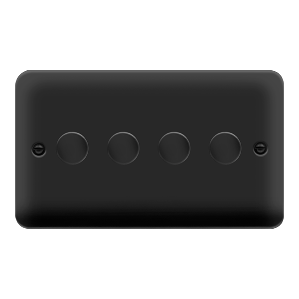 Curved Matt Black 4 Gang 2 Way 400Va Dimmer Light Switch - Black Trim - SE Home