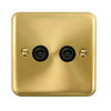 Curved Satin Brass Twin Coaxial Outlet - Black Trim - SE Home