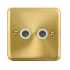 Curved Satin Brass Twin Coaxial Outlet - White Trim - SE Home