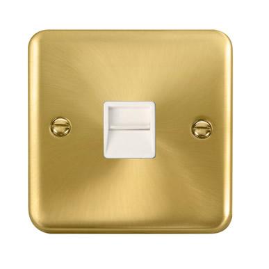 Curved Satin Brass Single Telephone Outlet - Secondary - White Trim - SE Home