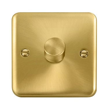 Curved Satin Brass 1 Gang 2 Way LED 100W Trailing Edge Dimmer Light Switch - SE Home