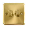 Curved Satin Brass 2 Gang 2 Way LED 100W Trailing Edge Dimmer Light Switch - SE Home