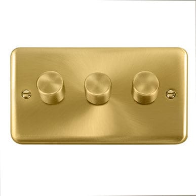 Curved Satin Brass 3 Gang 2 Way LED 100W Trailing Edge Dimmer Light Switch - SE Home