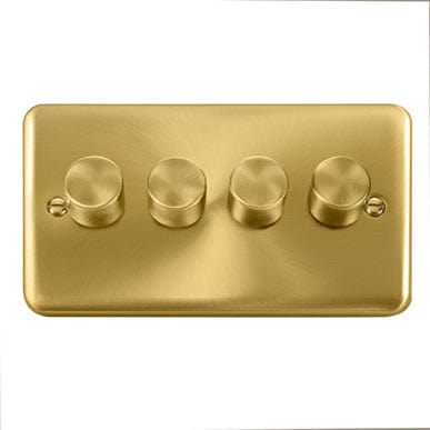 Curved Satin Brass 4 Gang 2 Way LED 100W Trailing Edge Dimmer Light Switch - SE Home