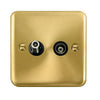 Curved Satin Brass Isolated Satellite & Isolated Coaxial Outlet - Black Trim - SE Home