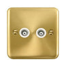 Curved Satin Brass Twin Isolated Coaxial Outlet - White Trim - SE Home