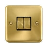 Curved Satin Brass 10AX Ingot 2 Gang 2 Way Light Switch - Black Trim - SE Home