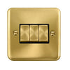 Curved Satin Brass 10AX Ingot 3 Gang 2 Way Light Switch - Black Trim - SE Home
