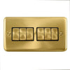 Curved Satin Brass 10AX Ingot 6 Gang 2 Way Light Switch - Black Trim - SE Home