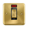 Curved Satin Brass 45A Ingot 1 Gang DP Switch With Neon - Black Trim - SE Home