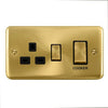 Curved Satin Brass 45A Ingot 2 Gang DP Cooker Switch With 13A DP Switched Plug Socket - Black Trim - SE Home