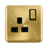 Curved Satin Brass 13A Ingot 1 Gang DP Switched Plug Socket - Black Trim - SE Home