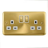 Curved Satin Brass 13A Ingot 2 Gang DP Switched Plug Socket - White Trim - SE Home