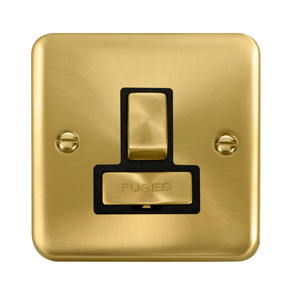 Curved Satin Brass 13A Ingot Fused Connection Unit Switched - Black Trim - SE Home