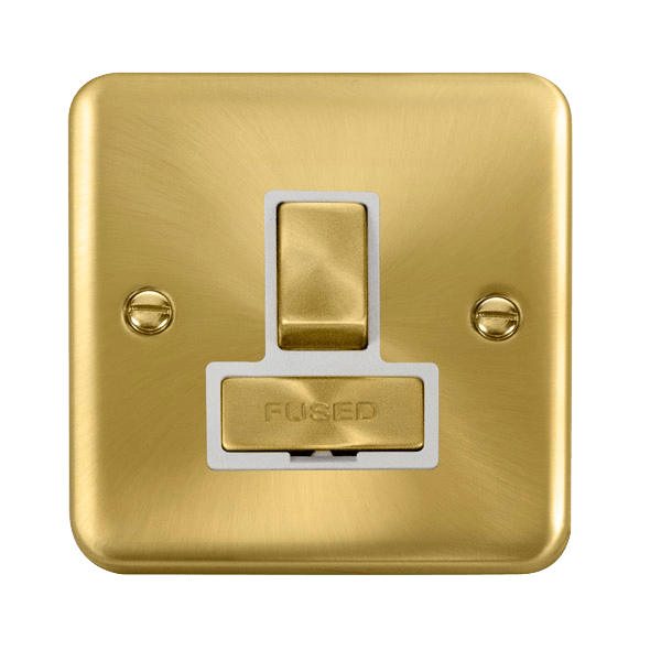 Curved Satin Brass 13A Ingot Fused Connection Unit Switched - White Trim - SE Home