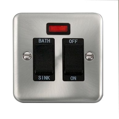 Curved Satin Chrome 20A DP Sink/Bath Switch With Neon - Black Trim - SE Home