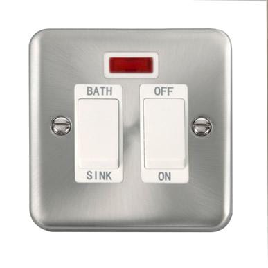 Curved Satin Chrome 20A DP Sink/Bath Switch With Neon - White Trim - SE Home