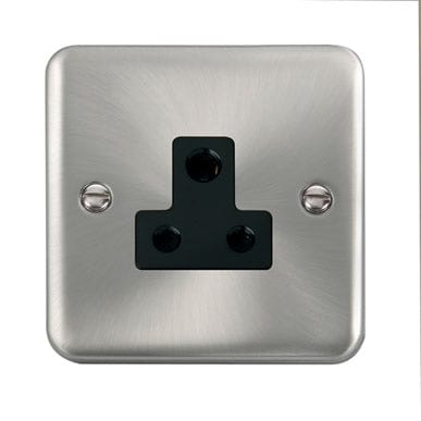 Curved Satin Chrome 5A Round Pin Socket - Black Trim - SE Home